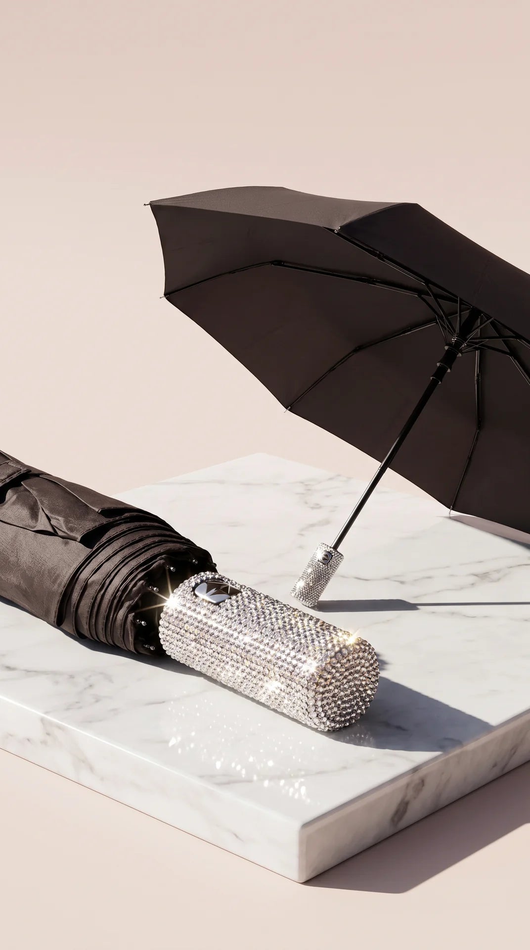 Crystal Handle UV Parasol & Rain Handbag Pop Up Travel Umbrella