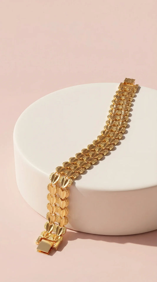 Waterproof 24k Gold Plated Double Heart Link Bracelet