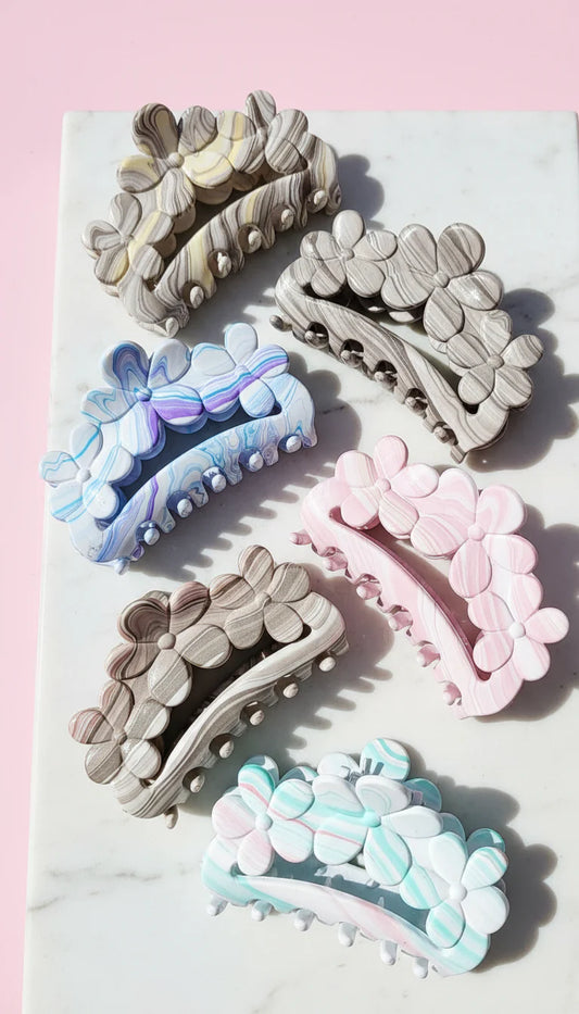 Pastel Flower Hair Clamps Pack of 12