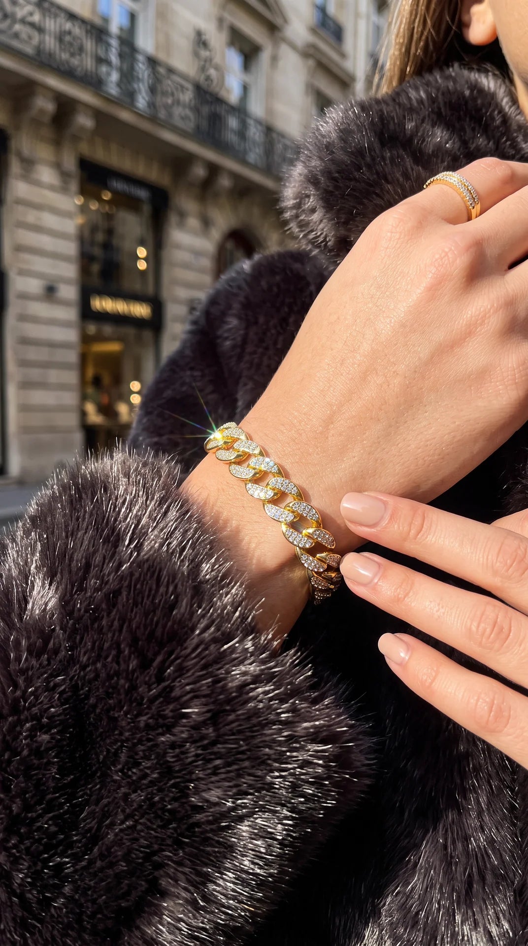Pavé Gold Crystal Link Curb Bracelet