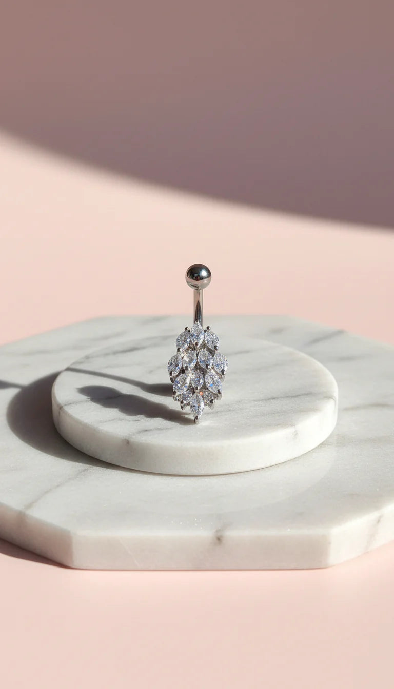 Layered Stainless Steel Crystal Belly Bar