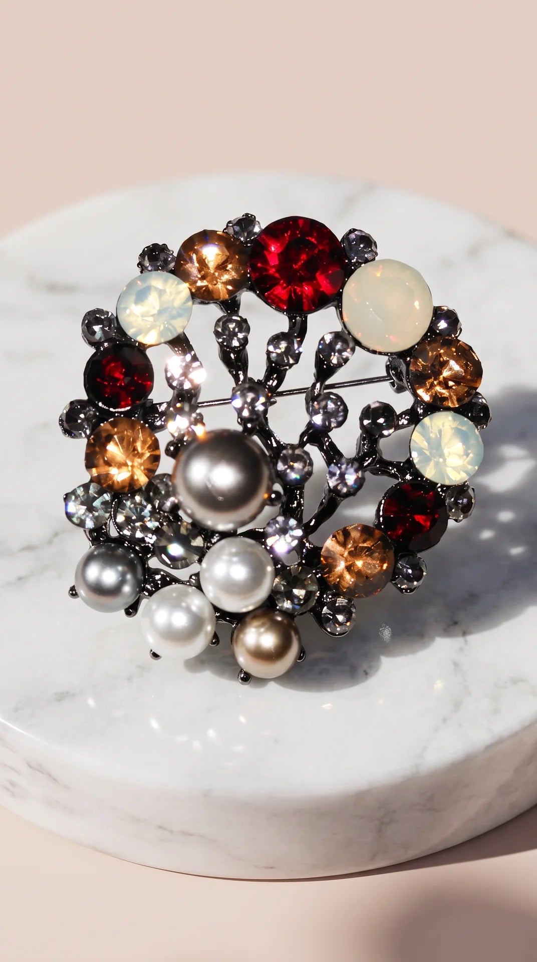 Crystal Pearl Floral Brooch