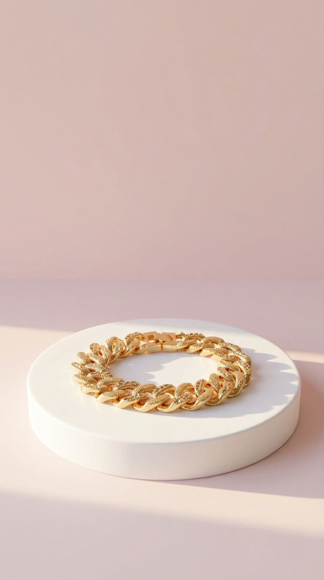 24k Gold Plated Curb Link Textured Gold Bracelet