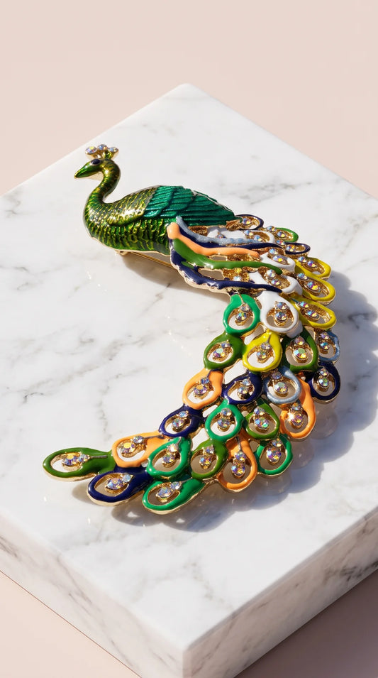 Peacock Oversized Enamel & Crystal Brooch Pin