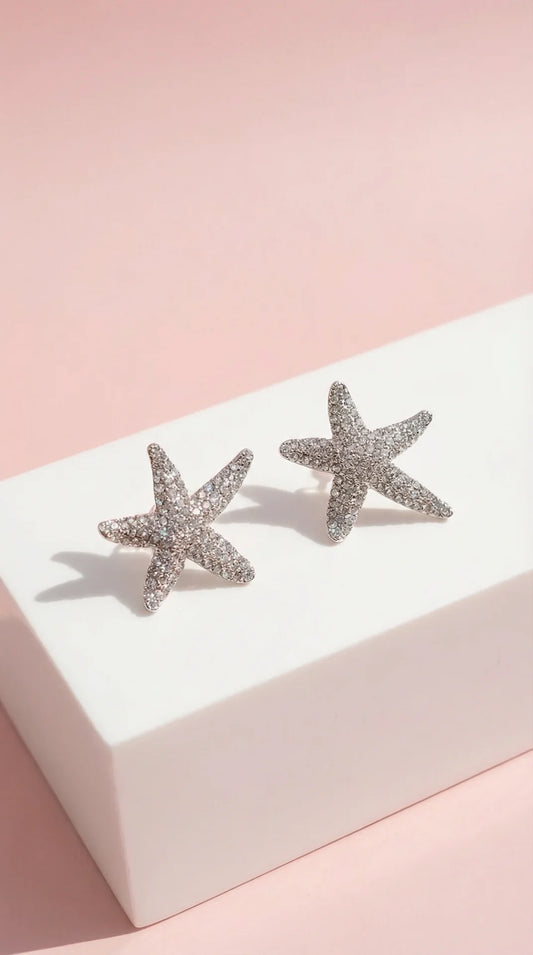 Starfish Crystal Non Pierced Clip On Earrings