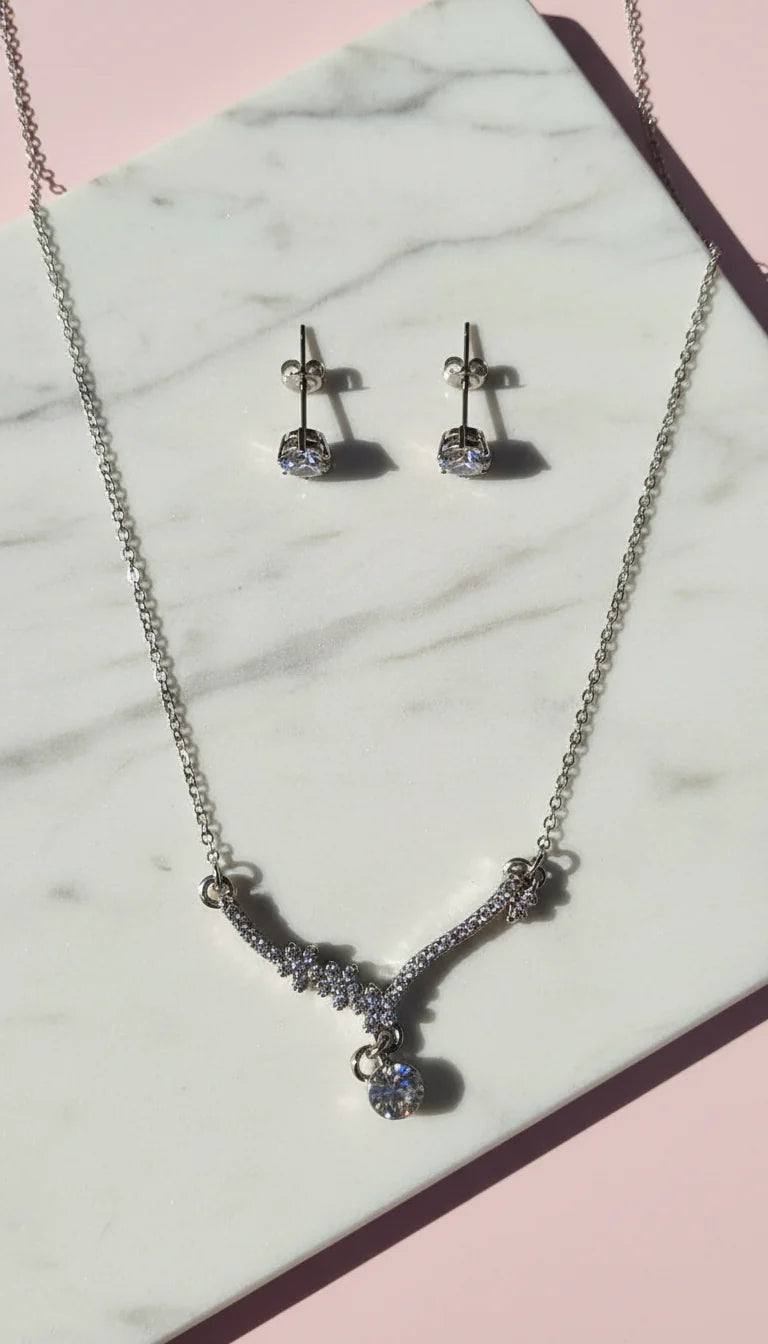 Crystal Drop Pendant Necklace & Earring Set