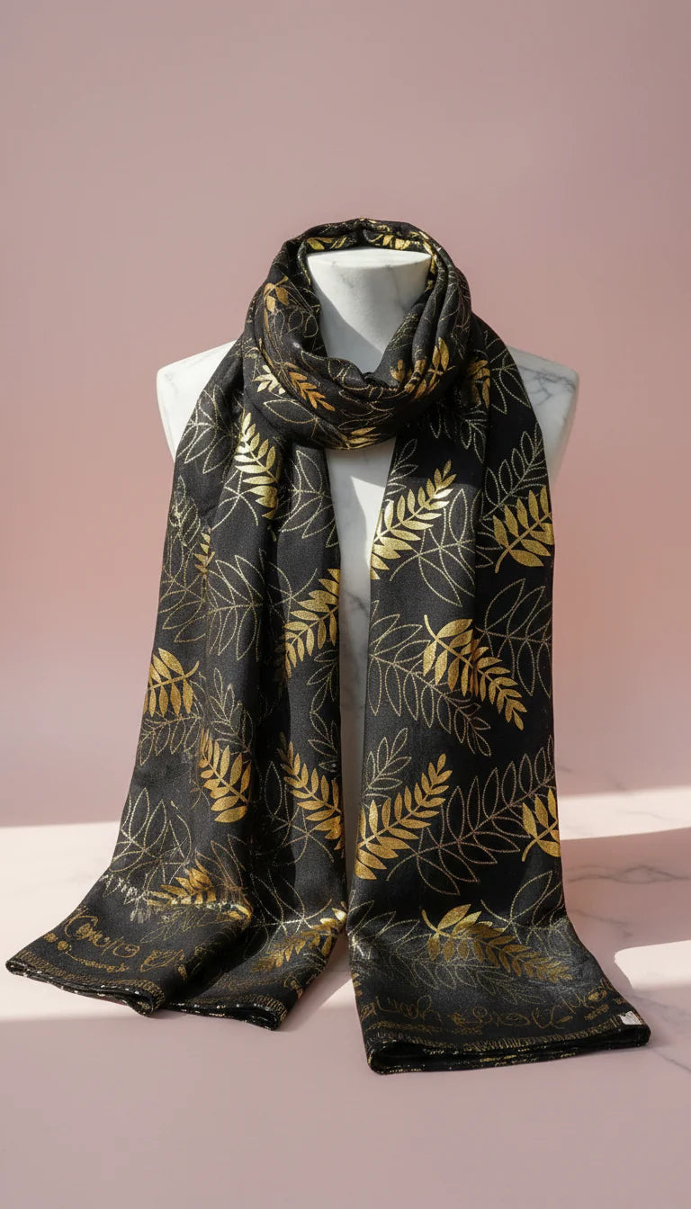 Palm Leaf Shimmer Gold Foil Scarf Pack of 12