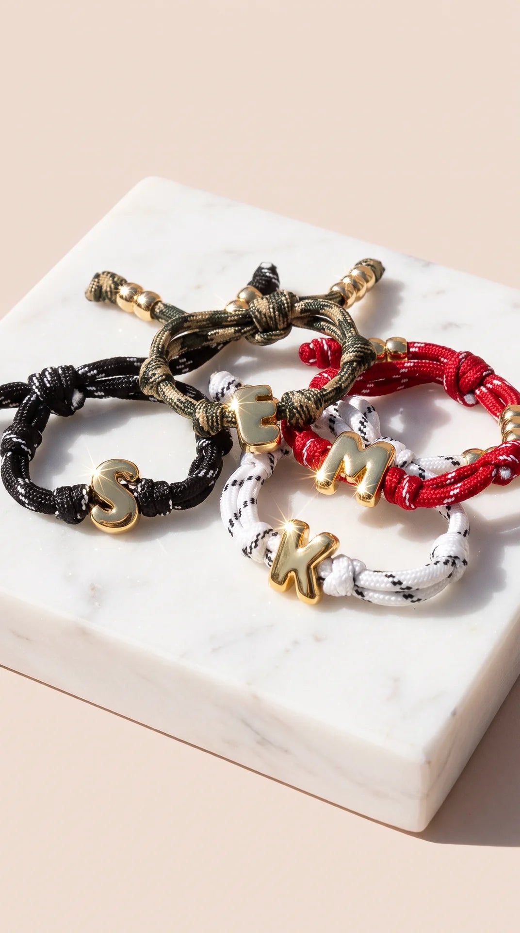 Gold Charm Initial Knotty Pull-Tie Bracelet