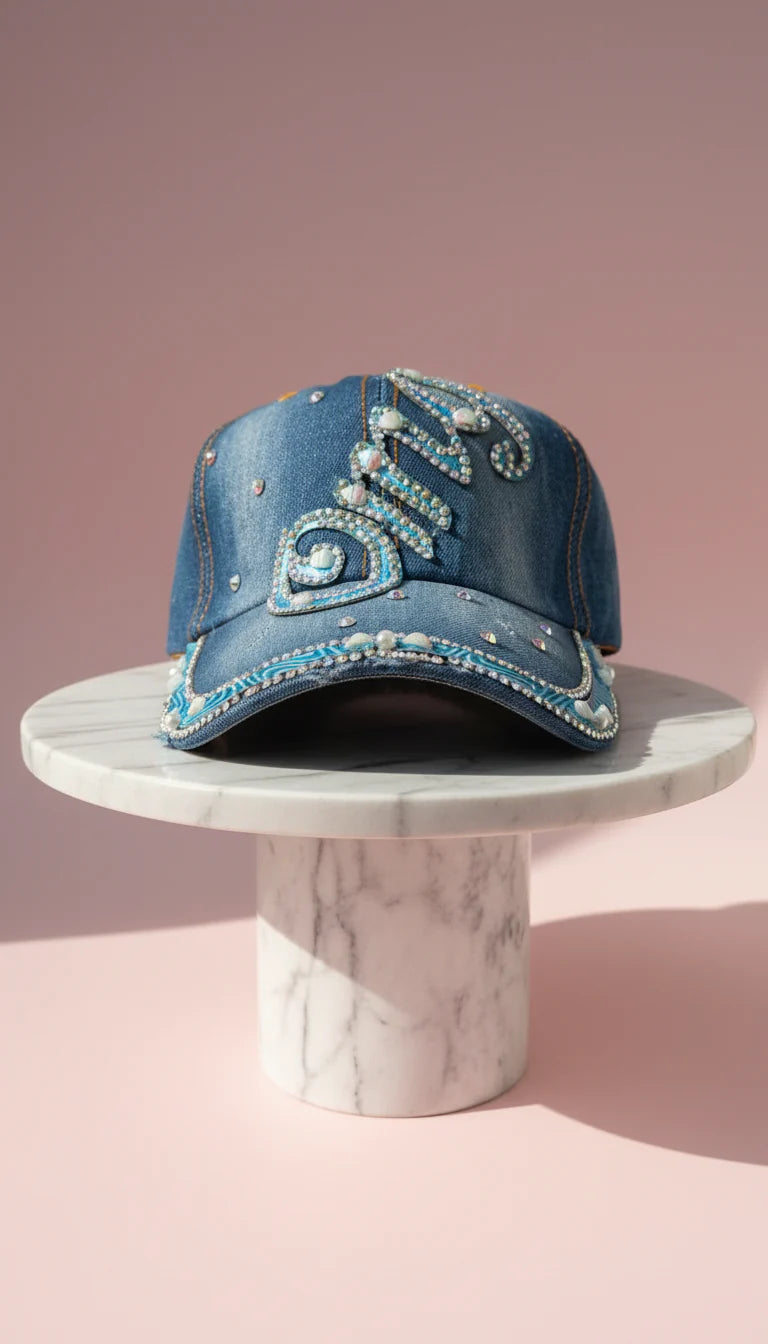 Denim Jewelled Baseball Cap