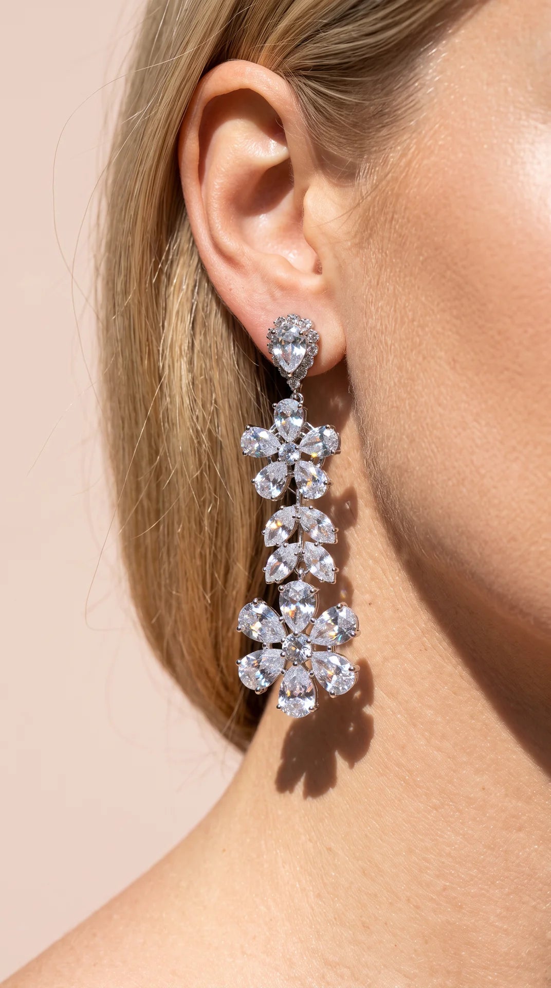 Layered Flower Crystal Drop & Dangle Statement Earrings
