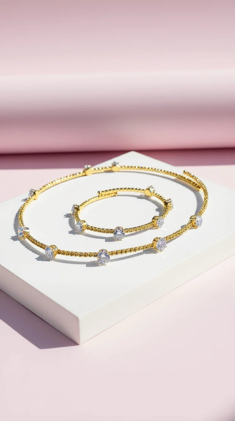 Round Cut Crystal Choker & Bracelet Set