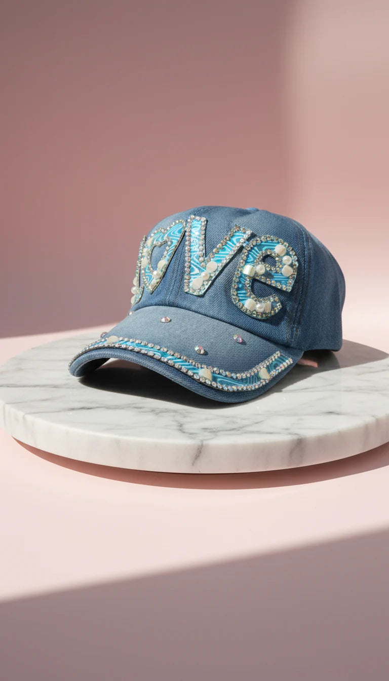 Denim Jewelled Baseball Cap