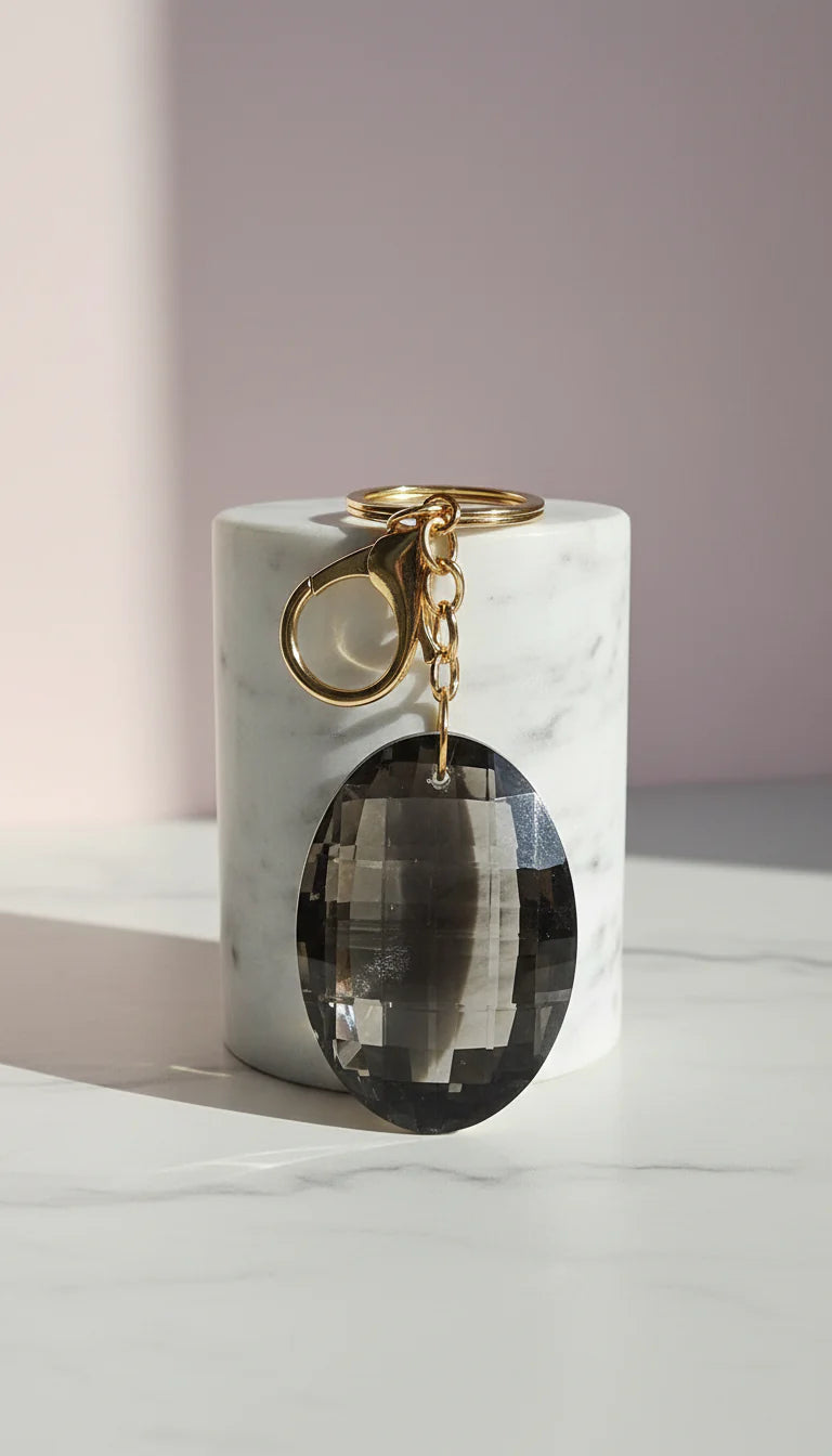 Faceted Oval Glass Crystal Keyring & Bag Charm