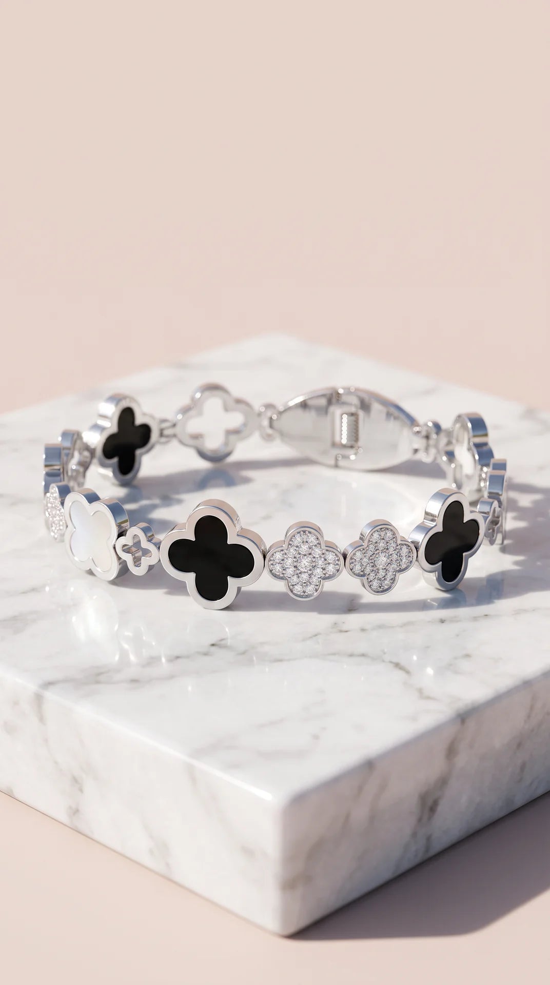 Clover Link Bracelet – Gold & Silver Tone Floral Design