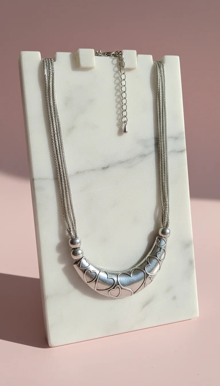 Embossed Silver Heart Necklace