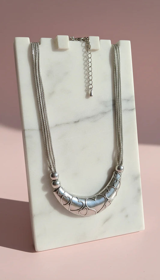 Embossed Silver Heart Necklace