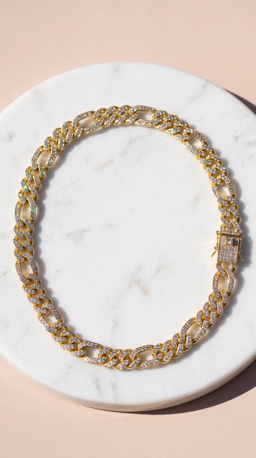Iced Out Crystal Figaro Link Chain Necklace