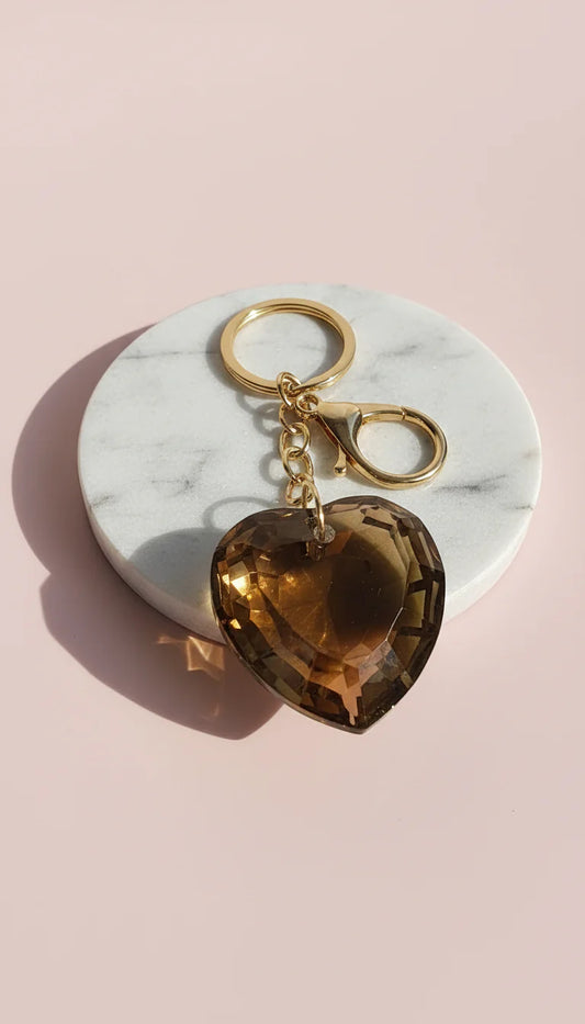 Faceted Glass Heart Crystal Keyring & Bag Charm