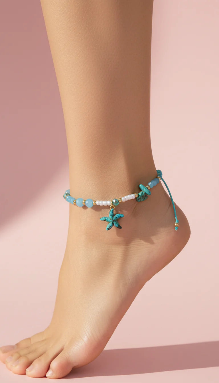 Starfish Beaded Pull Tie Anklet