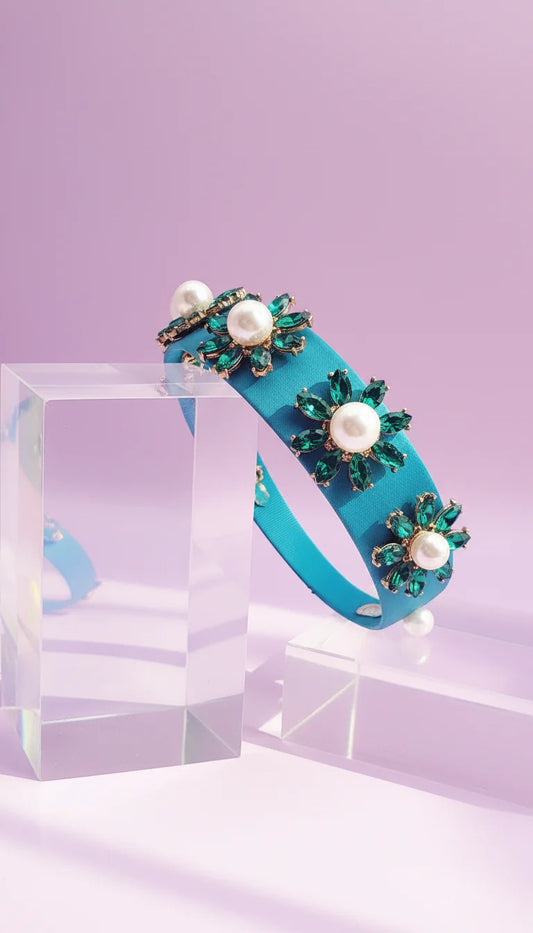 Jeweled Pearl Flower Crystal Hair band