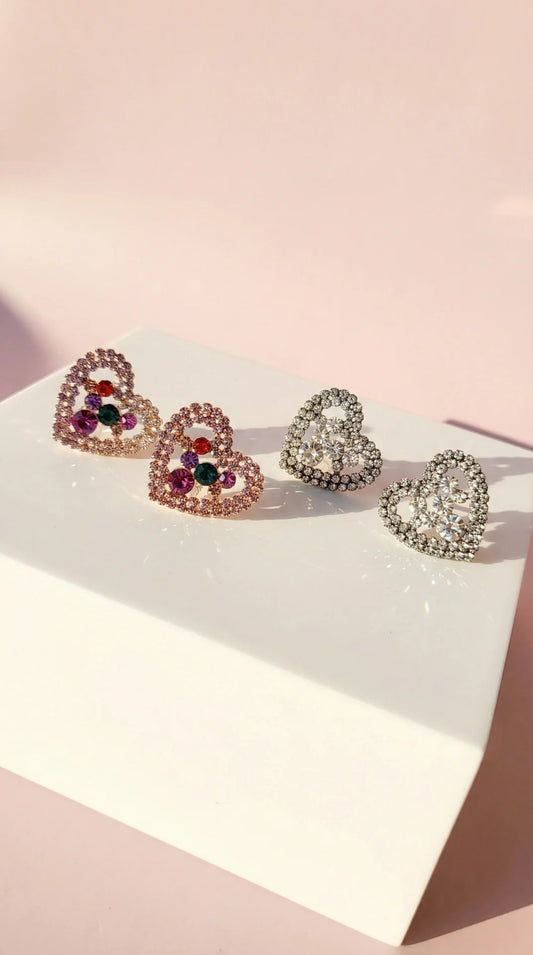 Heart Crystal Non Pierced Clip On Earrings