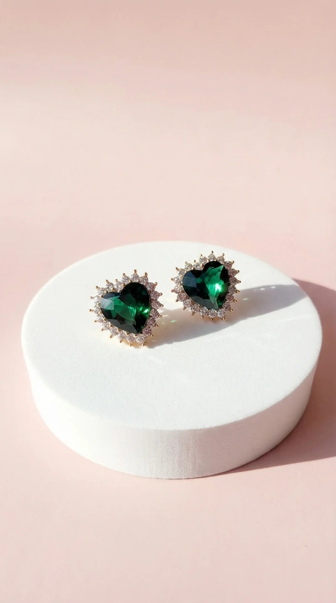 Green Heart Crystal Non Pierced Clip On Earrings