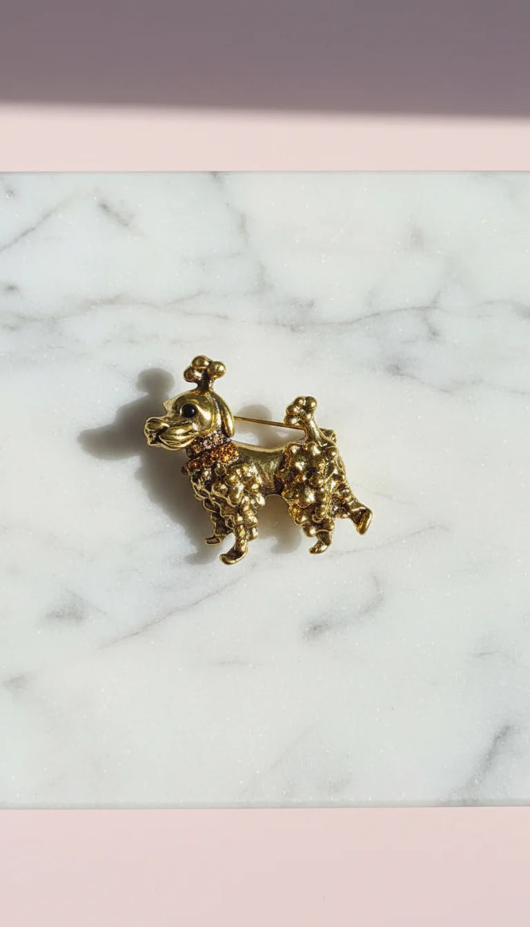 Crystal Collar Poodle Dog Pin Statement Brooch