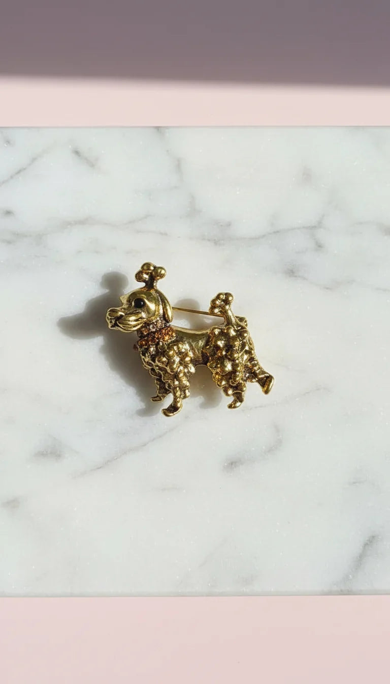 Poodle With Jewelled Collar Brooch Pin