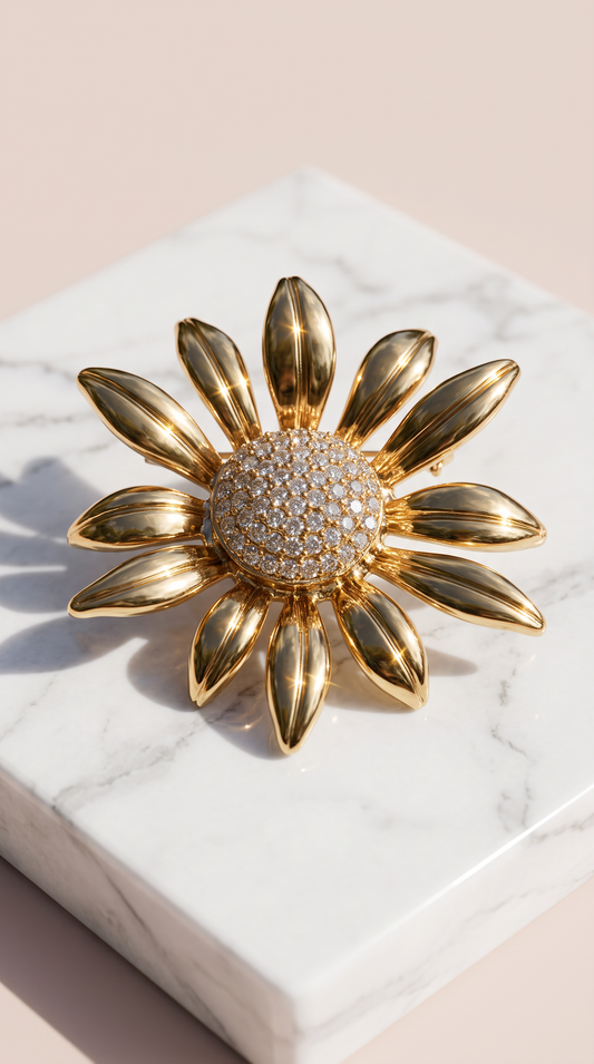 Sunflower Crystal Brooch Pin
