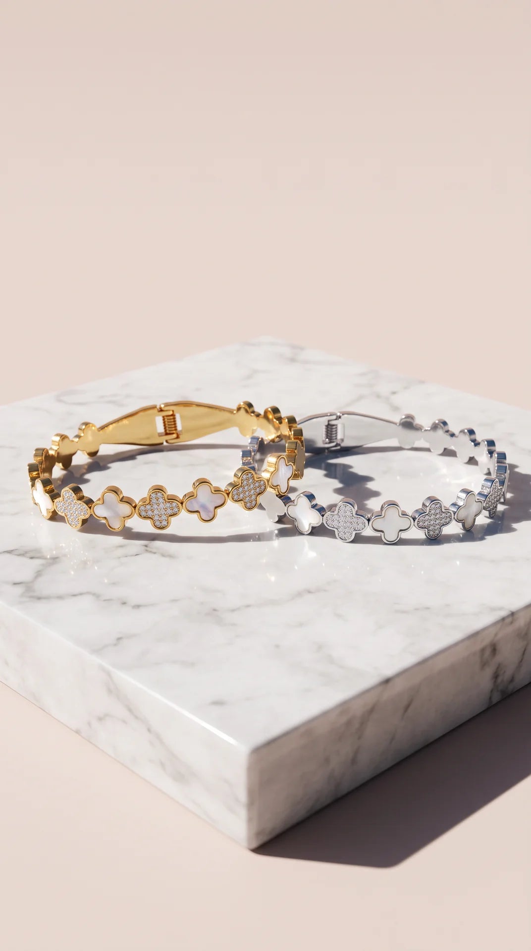 Clover Stainless Steel Gold Plated Crystal Bangle