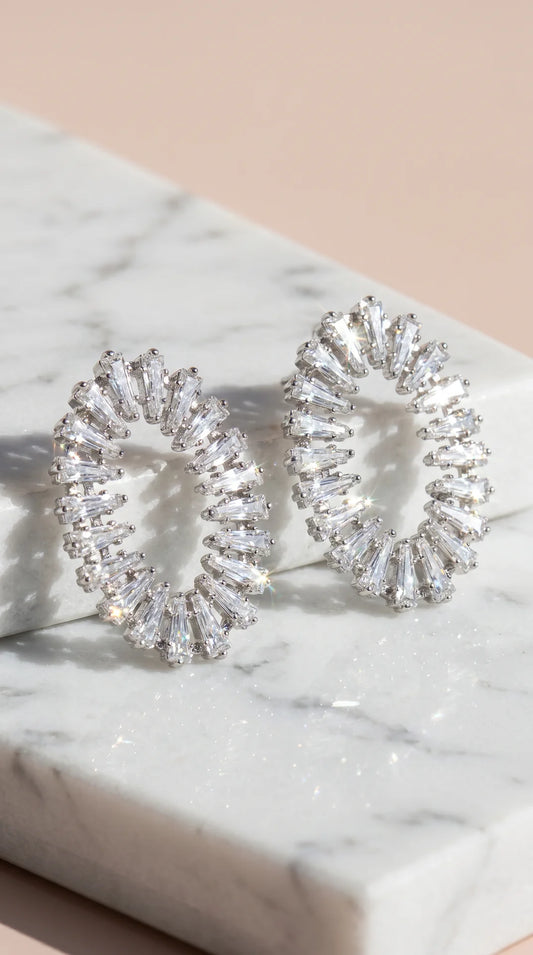 Oval Baguette Cut Crystal Stud Earrings