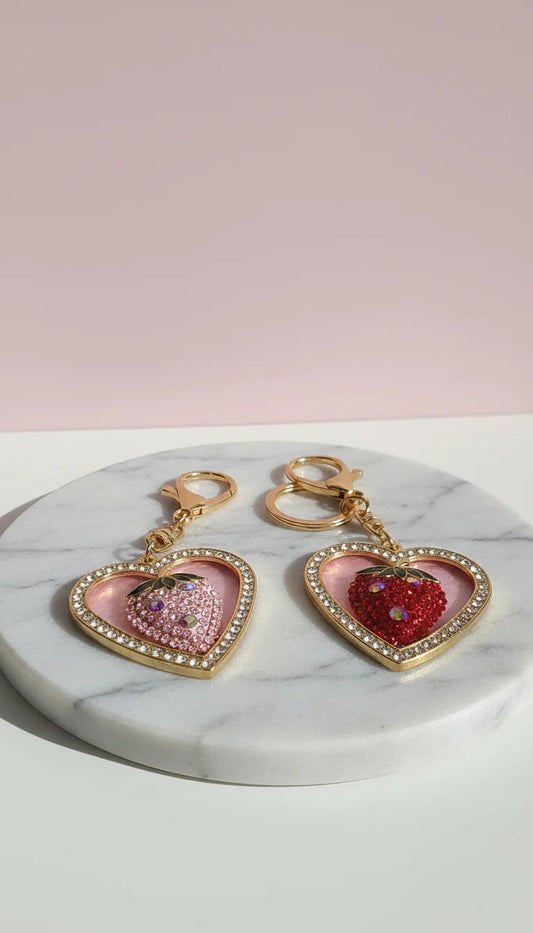 Strawberry Heart Crystal Key Ring & Bag Charm