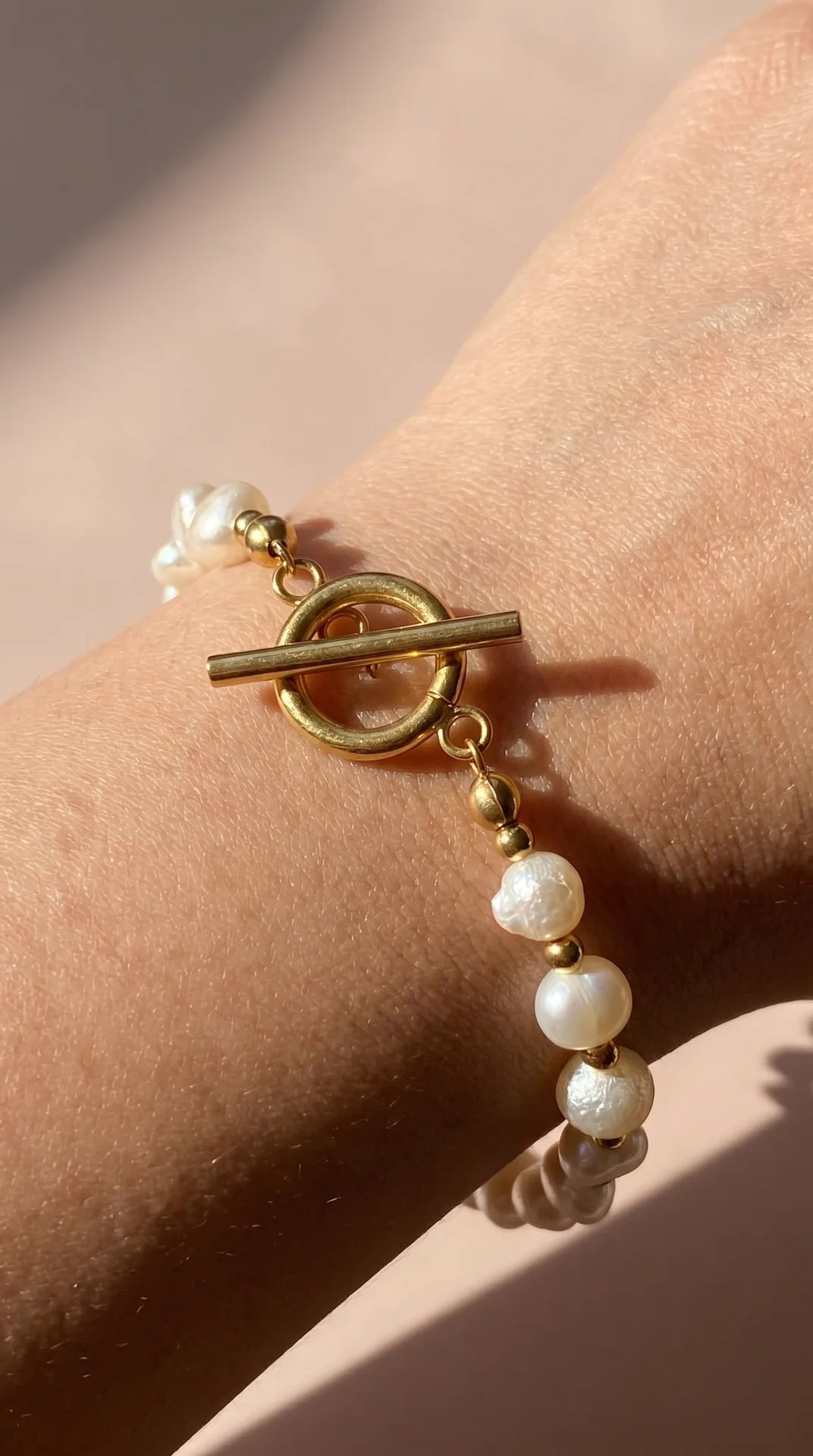 Fresh Water Pearl Gold Plated Toggle Bracelet