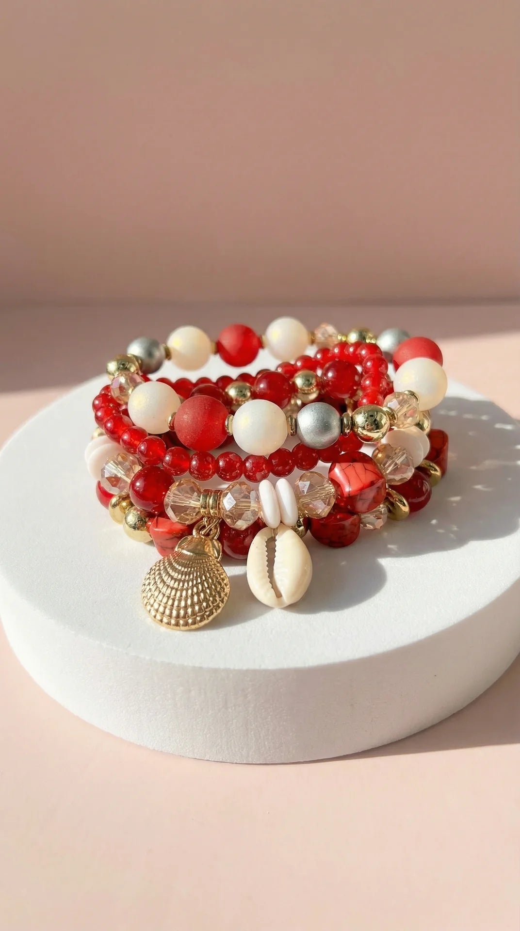 Shell Crystal Charm Ceramic Beaded Bracelet