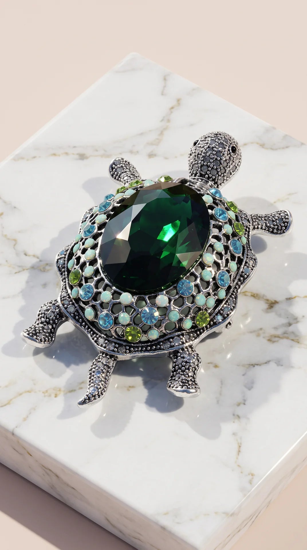 Sea Turtle Crystal Brooch Pin
