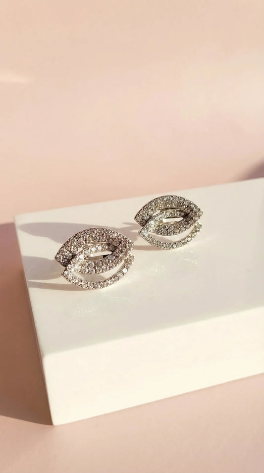 Layered Oval Crystal Non Pierced Clip On Earrings