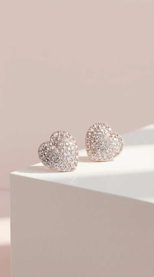 Gold Clear Heart Crystal Non Pierced Clip On Earrings