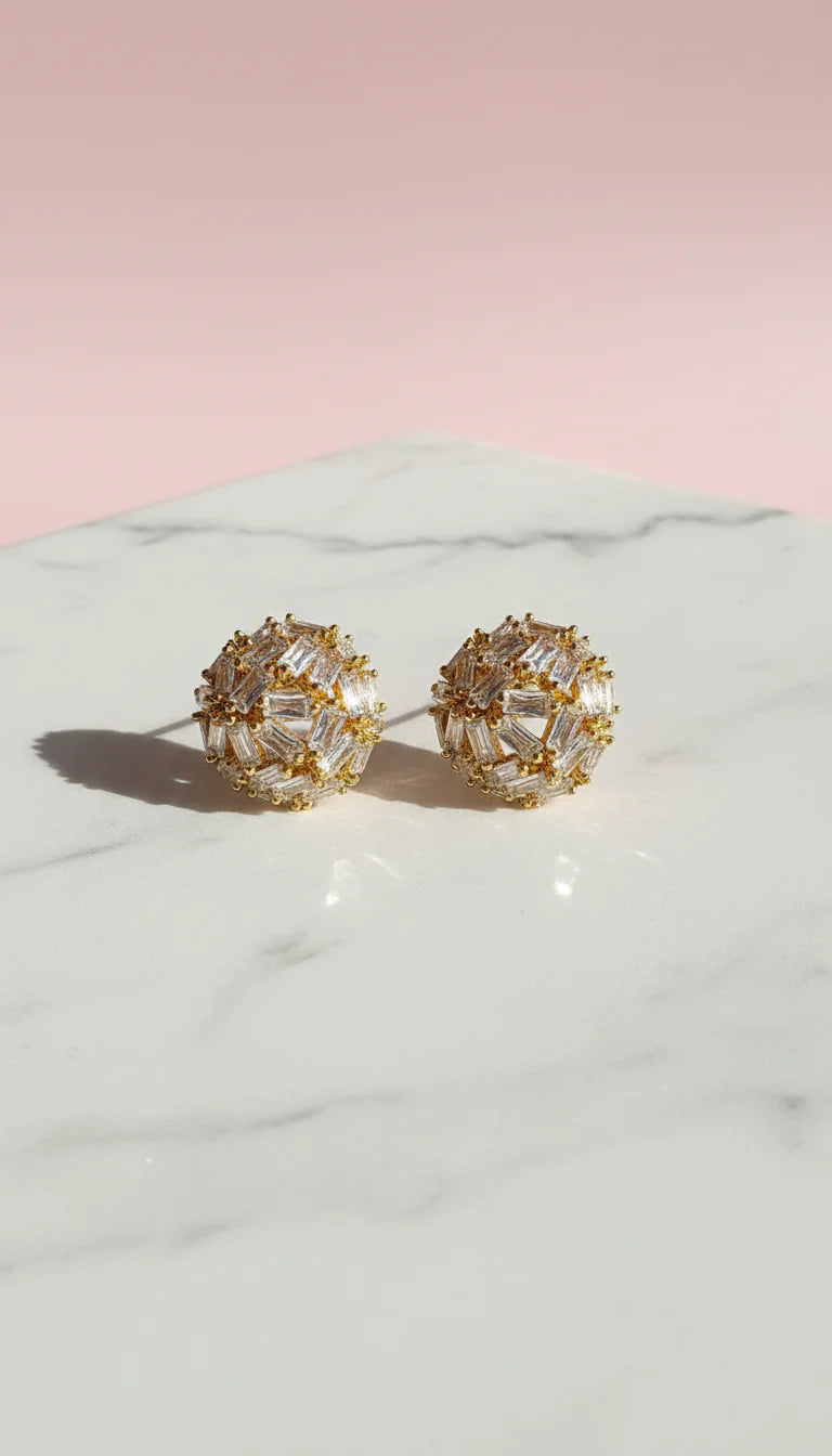 Baguette Cut Ball Crystal Stud Earrings