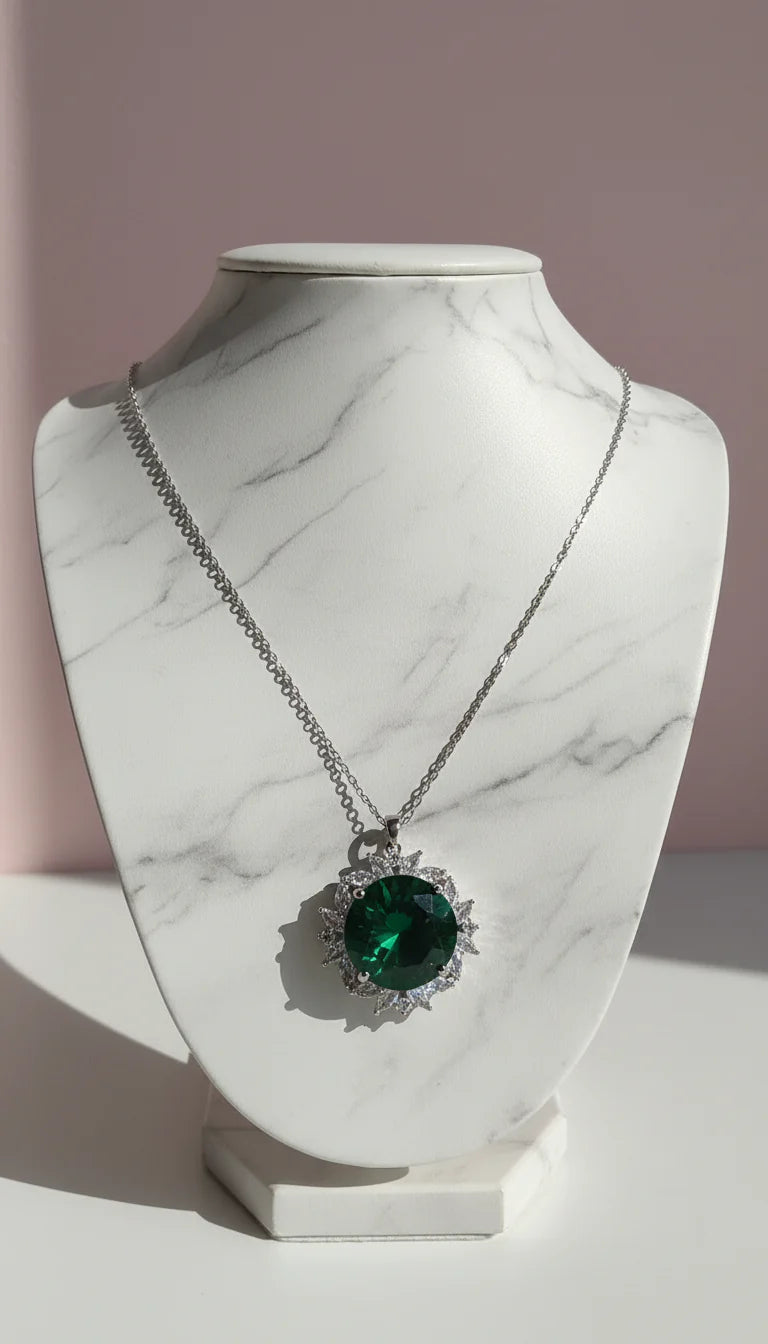 Stainless Steel Faceted Crystal Pendant Necklace