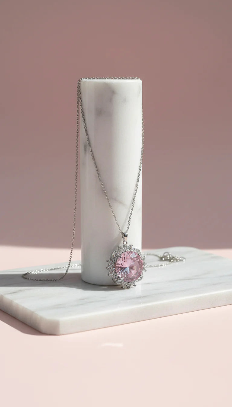 Stainless Steel Faceted Crystal Pendant Necklace