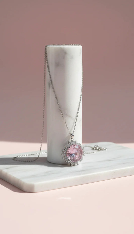 Stainless Steel Faceted Crystal Pendant Necklace