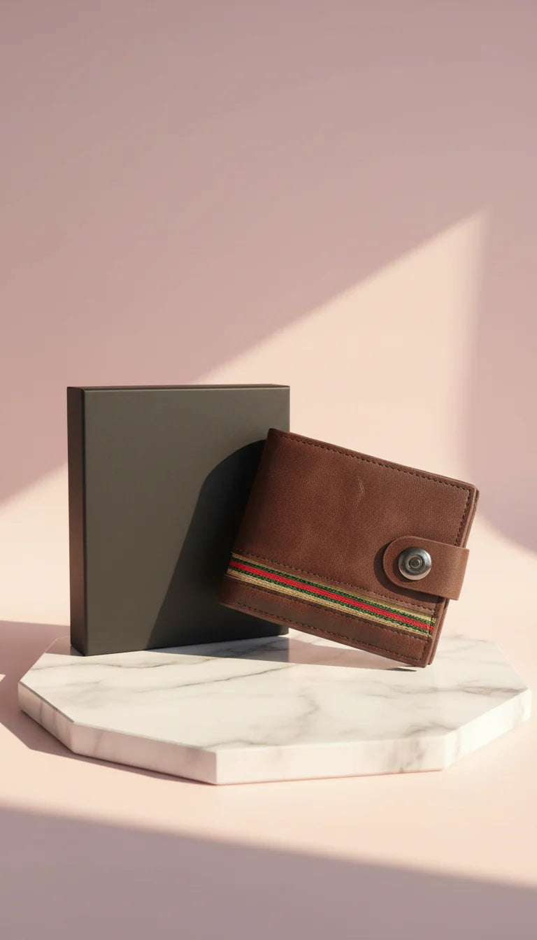 Striped Monogram Leather Wallet With Gift Box