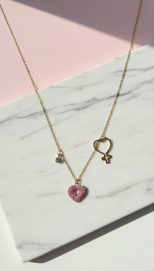 Heart Lock Stainless Steel Gold Plated Pendant Necklace