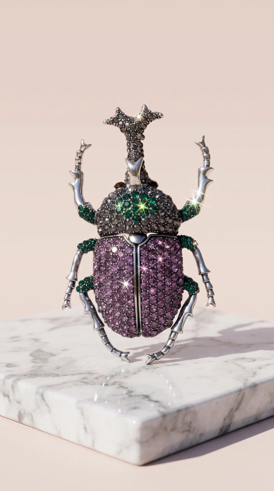Sparkling Crystal Beetle Brooch