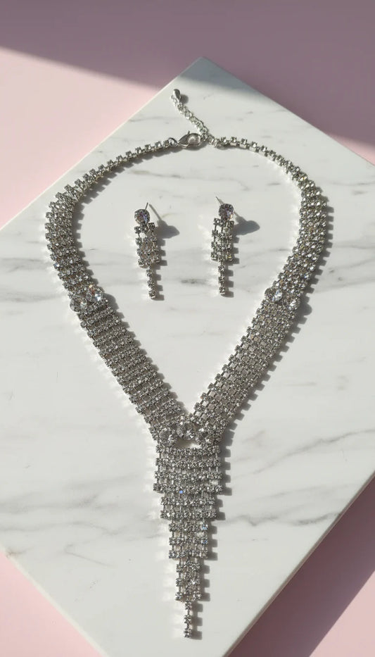 Tassel Statement Crystal Necklace & Earrings Set