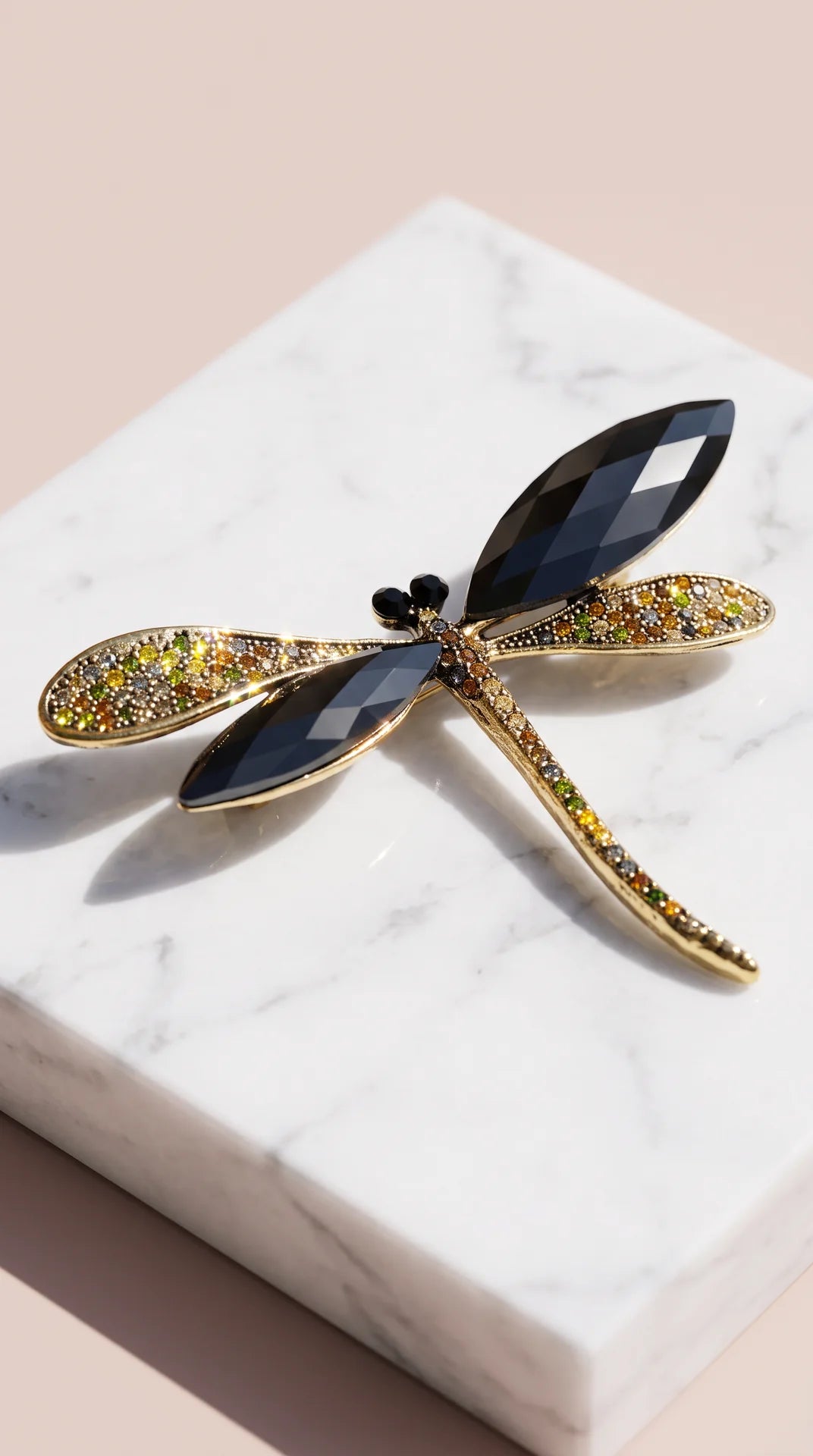 Gold Dragonfly Crystal Brooch Pin