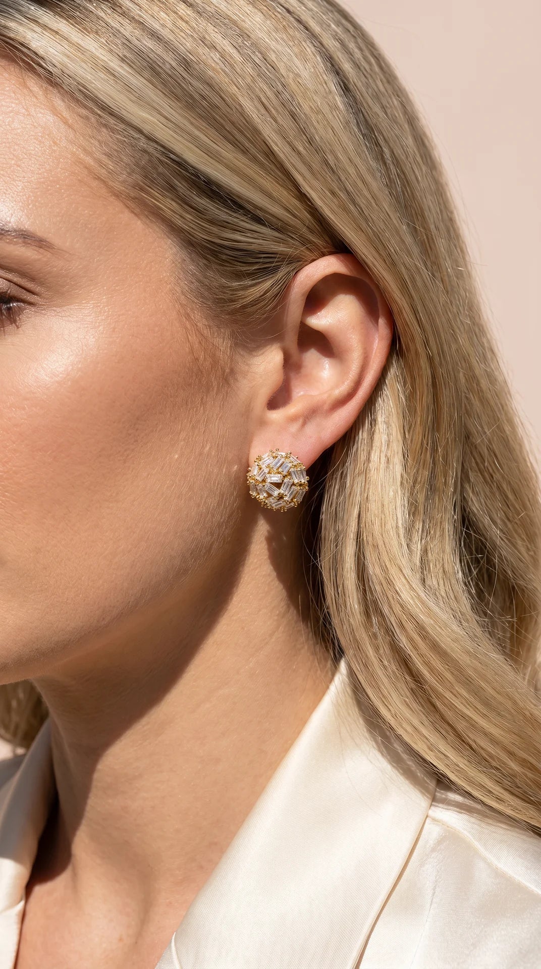 Baguette Cut Ball Crystal Stud Earrings