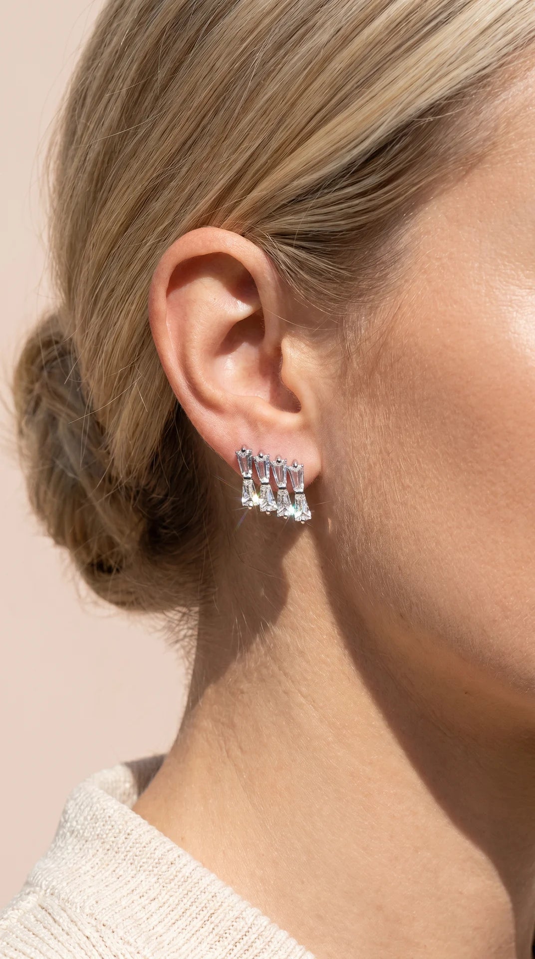 Baguette Cut Gold Plated Crystal Stud Earrings