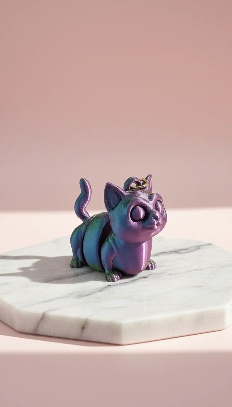 3D Printed Articulated Fantasy Cat : Bioplastic Fidget Key Ring
