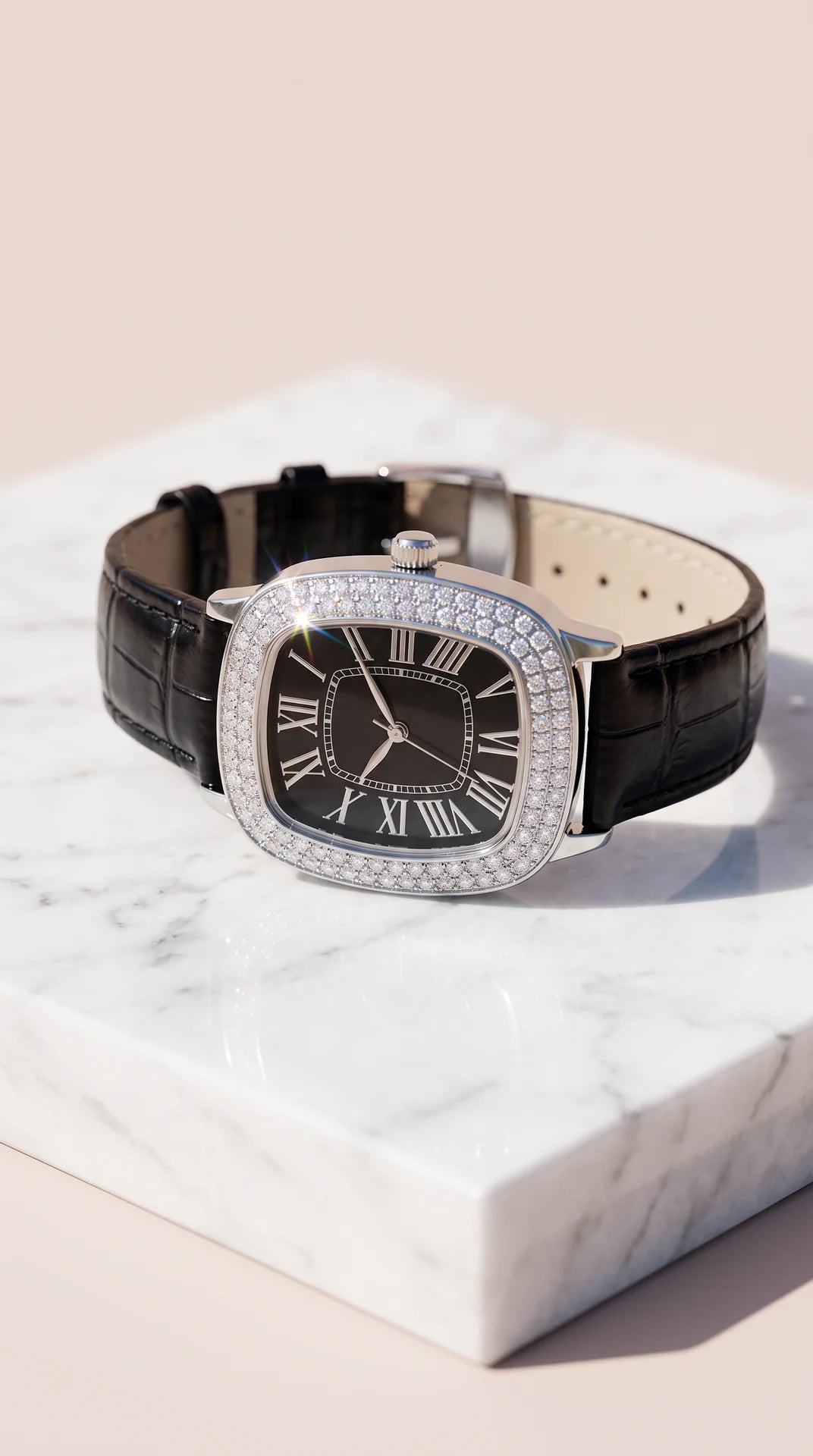 Crystal Bezel Rectangular Roman Numeral Watch